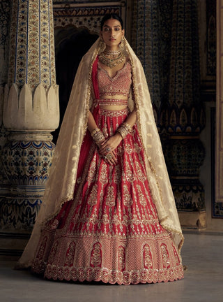 Blood red silk lehenga choli set