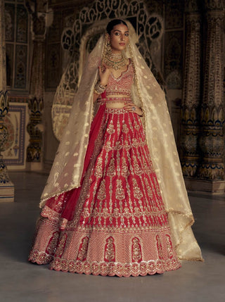 Blood red silk lehenga choli set