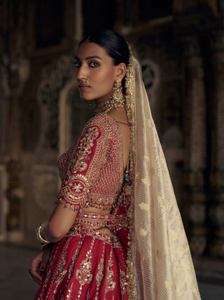 Blood red silk lehenga choli set