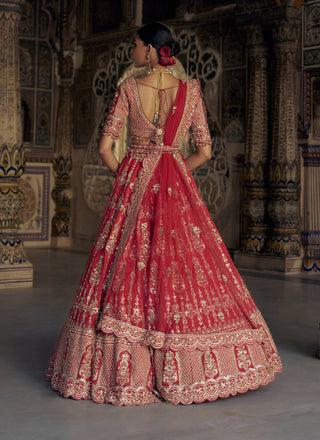 Blood red silk lehenga choli set