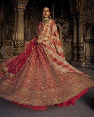 Red bridal raw silk lehenga choli set