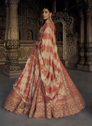 Red bridal raw silk lehenga choli set