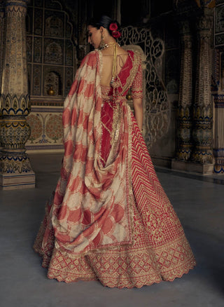 Red bridal raw silk lehenga choli set