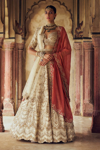 Gold raw silk lehenga choli set