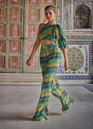 Dalia Green Crop Top And Sharara by Kalista available on Indiaspopup