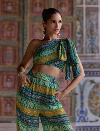 Dalia Green Crop Top And Sharara by Kalista available on Indiaspopup