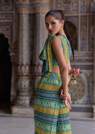 Dalia Green Crop Top And Sharara by Kalista available on Indiaspopup