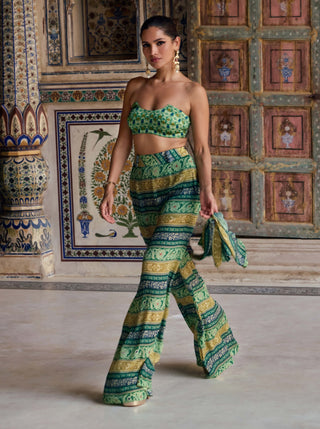 Dalia Green Crop Top And Sharara by Kalista available on Indiaspopup