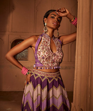 Leher Lilac Geometrical Sharara And Blouse by Kalista, available on Indiaspopup.com