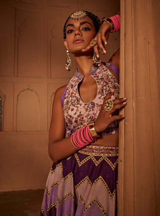 Leher Lilac Geometrical Sharara And Blouse by Kalista, available on Indiaspopup.com