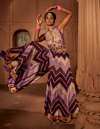 Leher Lilac Geometrical Sharara And Blouse by Kalista, available on Indiaspopup.com