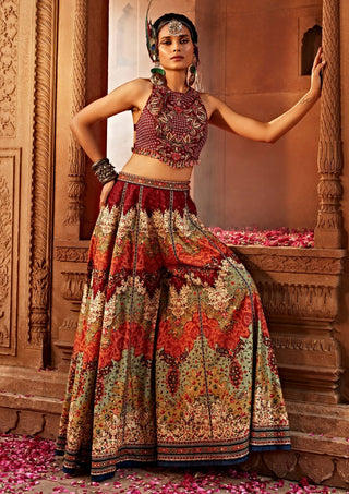 Mehvish Maroon Sharara And Blouse by Kalista, available on Indiaspopup.com