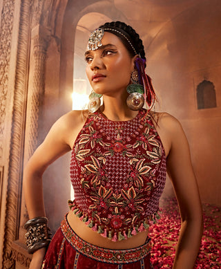 Mehvish Maroon Sharara And Blouse by Kalista, available on Indiaspopup.com