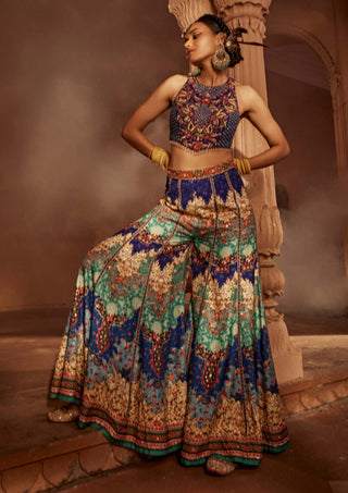 Mehvish Blue Sharara And Blouse by Kalista, available on Indiaspopup.com