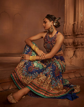 Mehvish Blue Sharara And Blouse by Kalista, available on Indiaspopup.com