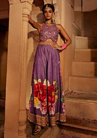 Gulshaad Lilac Sharara And Blouse by Kalista, available on Indiaspopup.com