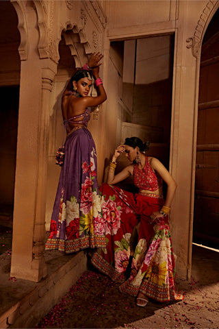 Gulshaad Lilac Sharara And Blouse by Kalista, available on Indiaspopup.com