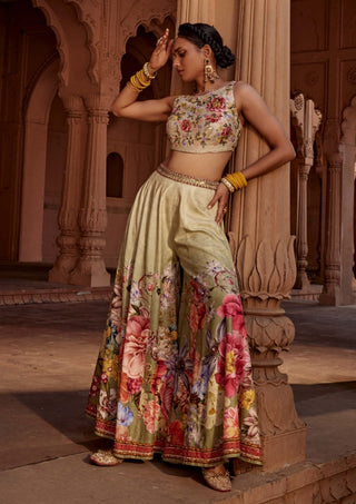 Manya Ivory Sharara And Blouse by Kalista, available on Indiaspopup.com