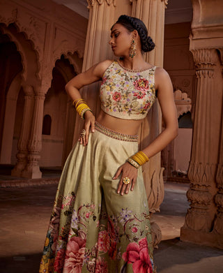 Manya Ivory Sharara And Blouse by Kalista, available on Indiaspopup.com