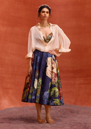 Melinda blue floral skirt and shirt set