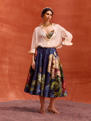 Melinda blue floral skirt and shirt set
