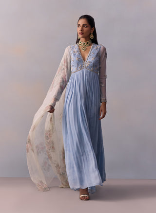 Rehmat Powder Blue Anarkali And Dupatta by Kalista available on Indiaspopup.com