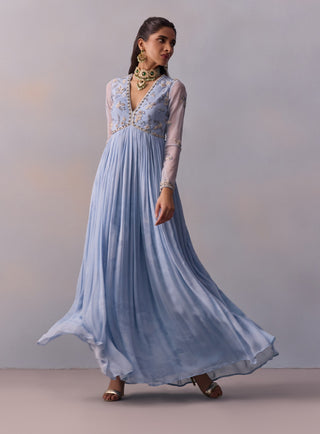 Rehmat Powder Blue Anarkali And Dupatta by Kalista available on Indiaspopup.com