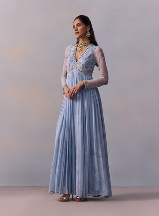 Rehmat Powder Blue Anarkali And Dupatta by Kalista available on Indiaspopup.com