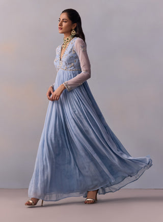 Rehmat Powder Blue Anarkali And Dupatta by Kalista available on Indiaspopup.com