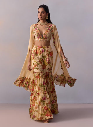 Naira Crème Gharara And Cape Set by Kalista available on Indiaspopup.com