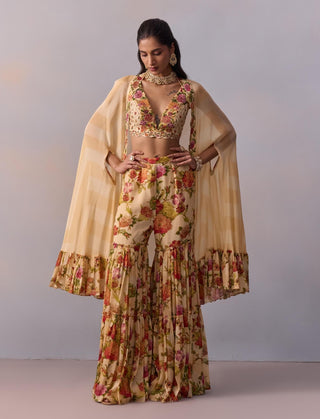 Naira Crème Gharara And Cape Set by Kalista available on Indiaspopup.com