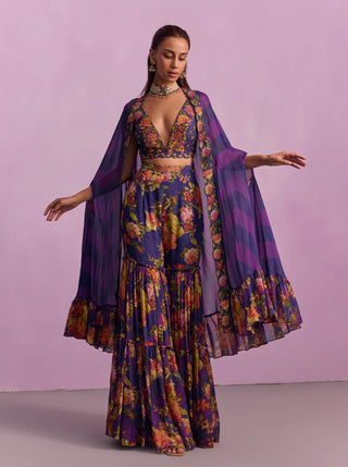 Naira Purple Gharara And Cape Set by Kalista available on Indiaspopup.com