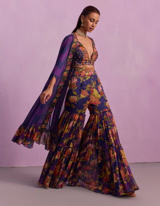 Naira Purple Gharara And Cape Set by Kalista available on Indiaspopup.com