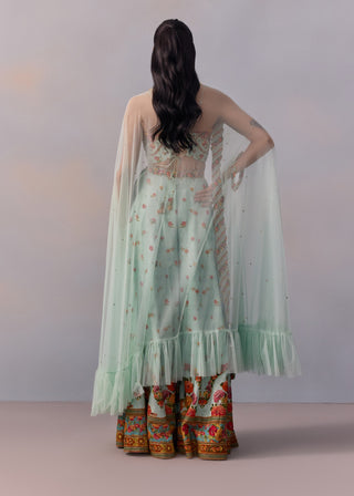 Meher Powder Blue Sharara And Cape Set by Kalista available on Indiaspopup.com