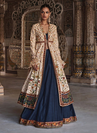 Mehnaz Navy Blue Lehenga And Jacketset by Kalista available on Indiaspopup