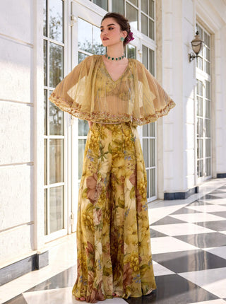 Amaira beige cape and sharara set