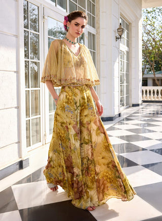 Amaira beige cape and sharara set