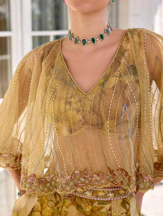 Amaira beige cape and sharara set