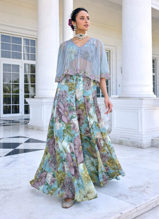 Amaira aqua cape and sharara set