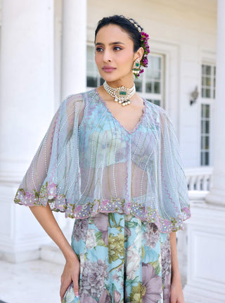 Amaira aqua cape and sharara set