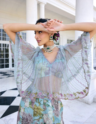 Amaira aqua cape and sharara set