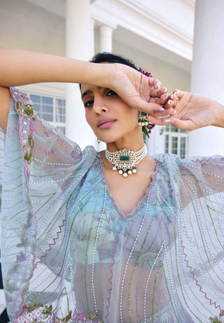 Amaira aqua cape and sharara set
