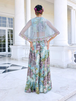 Amaira aqua cape and sharara set