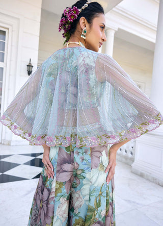 Amaira aqua cape and sharara set