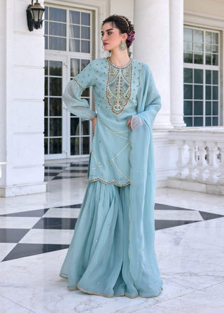 Zainab aqua kurta and gharara set