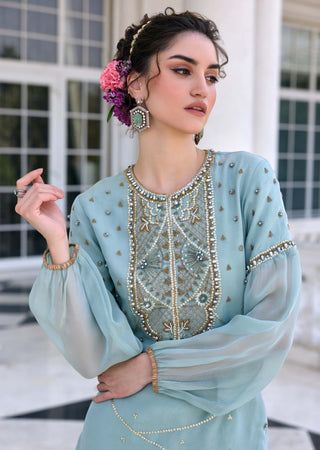 Zainab aqua kurta and gharara set