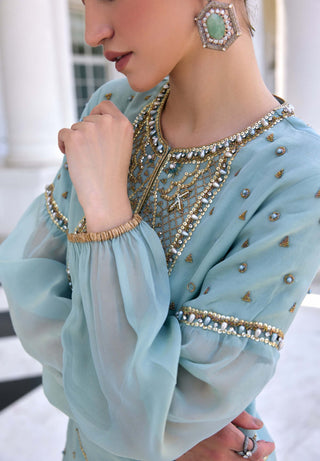 Zainab aqua kurta and gharara set
