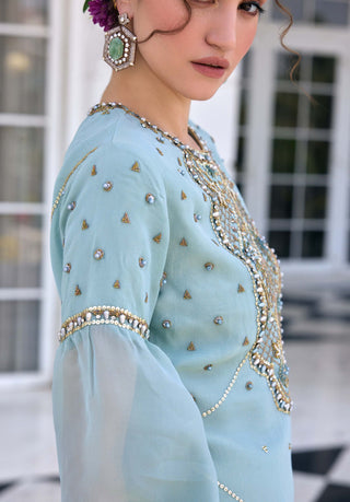 Zainab aqua kurta and gharara set