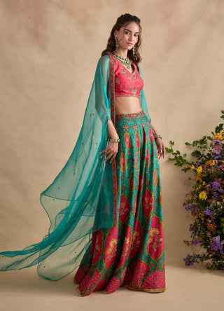 Urja hot pink and sea blue sharara set