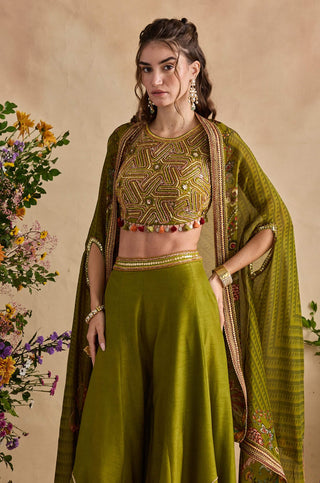 Raiba olive green sharara and cape set